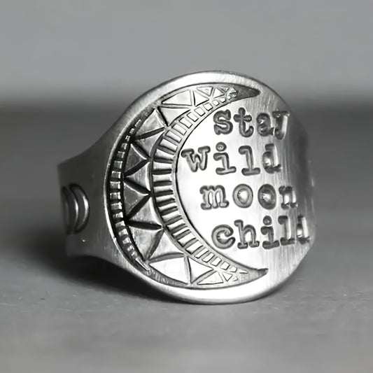 Vintage Bohemian moon pattern broadband ring, stylish and simple daily and party accessories, alloy material, holiday theme, suitable for all seasons