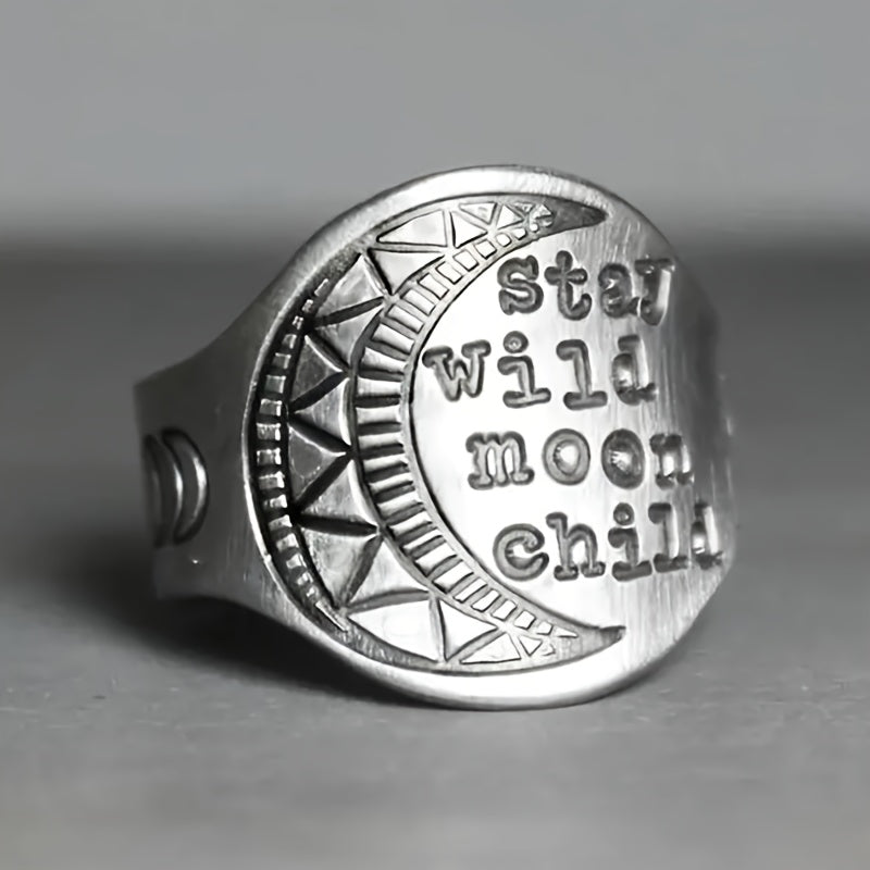 Vintage Bohemian moon pattern broadband ring, stylish and simple daily and party accessories, alloy material, holiday theme, suitable for all seasons