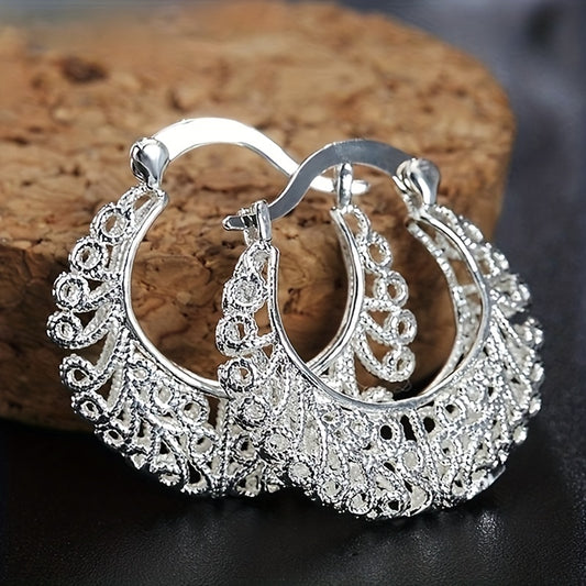 Bohemian Ethnic 925 Silver Plated Vintage Hollow Flower Rattan Earrings Ladies Personality Carved Earrings Bridal Wedding Party Jewelry