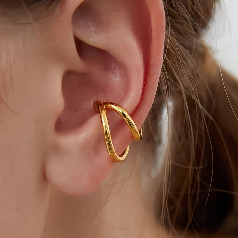 1 piece of chic double C bone cartilage earrings - no piercing, U-shaped design, women's fashion alloy round wrap earrings, suitable for daily and party occasions, non-piercing earrings | simple and elegant | exquisite craftsmanship, clip earrings