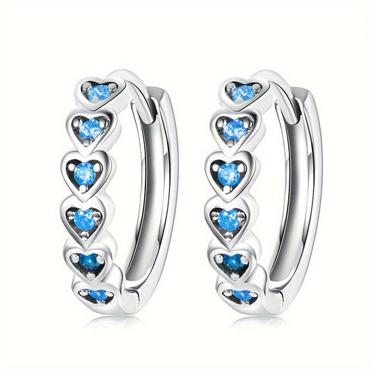 1 pair of elegant heart-shaped loop earrings with blue synthetic sapphire - Nickel-free copper, perfect for casual wear and parties, women's Valentine's Day gifts, party accessories | Elegant Earrings | Copper Earrings