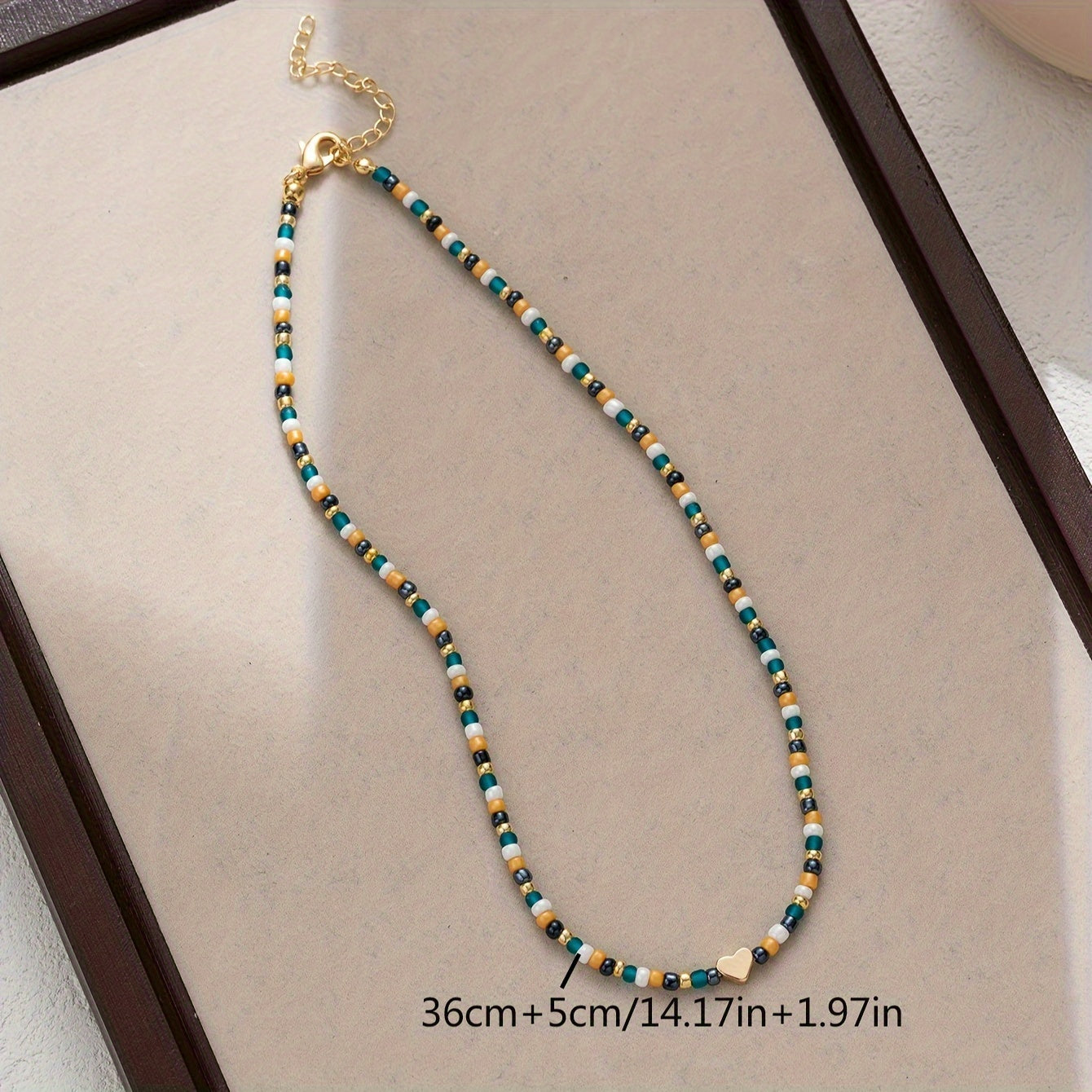 Bohemian Tribal Beaded Necklace with Heart Charm - Beach Vacation Bead Necklace, Everyday Wear Jewelry Accessories - No Plating, Versatile in All Seasons