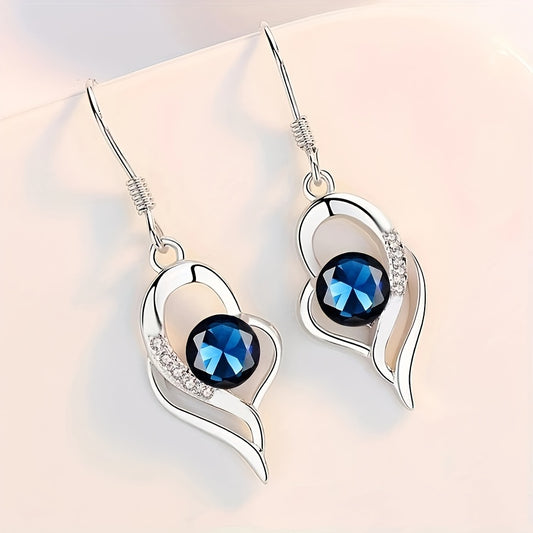 1 pair, elegant and classic style, silver irregular heart-shaped pendant earrings, inlaid with shiny colored round zircon, suitable for women, fashionable and exquisite daily wear accessories