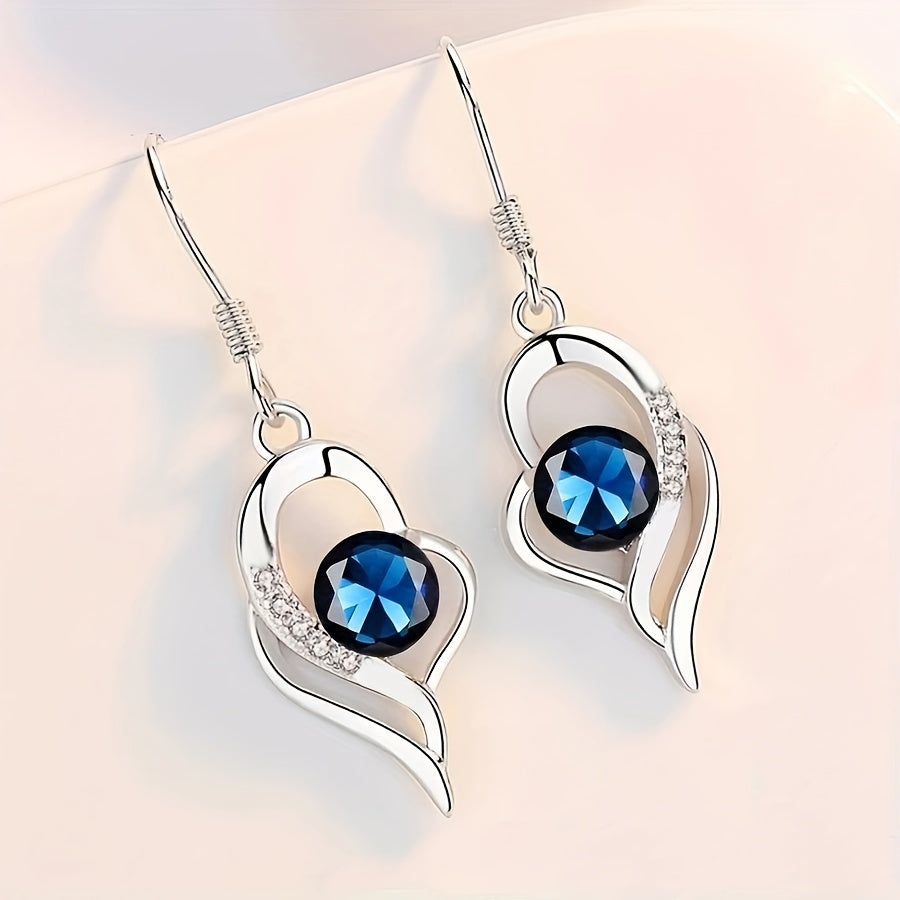 1 pair, elegant and classic style, silver irregular heart-shaped pendant earrings, inlaid with shiny colored round zircon, suitable for women, fashionable and exquisite daily wear accessories