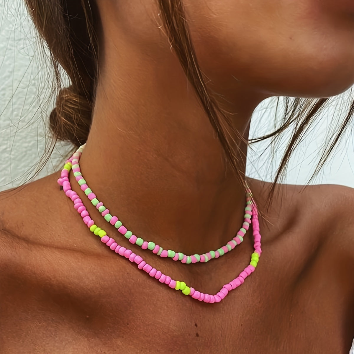 2 Bohemian handmade beaded rice necklaces, summer beach vacation accessories