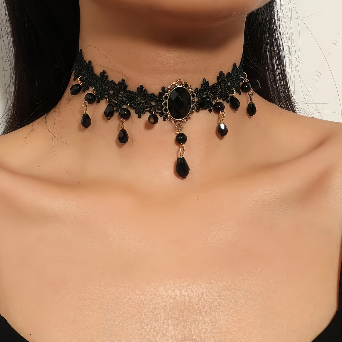 Vintage Gothic Black Tassel Lace Short Necklace Necklace Women's Jewelry Gift