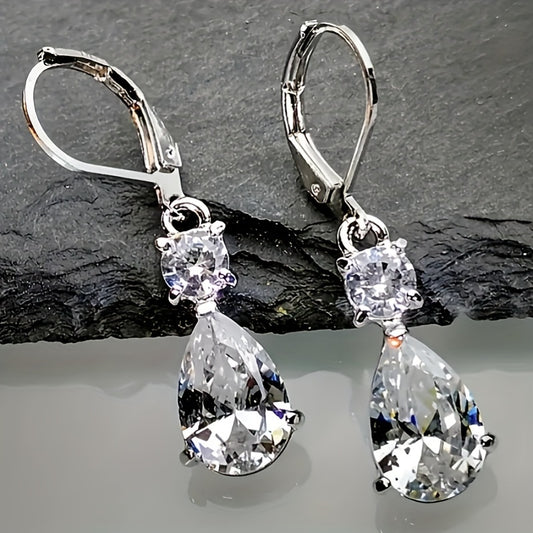 Faux crystal drop drop drop earrings, minimalist earrings, elegant bridal wedding engagement earrings
