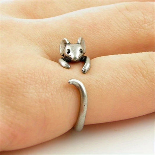 Creative Design Mouse Ring 925 Silver Plated Opening Adjustable Animal Ring Ladies Personality Ring Jewelry