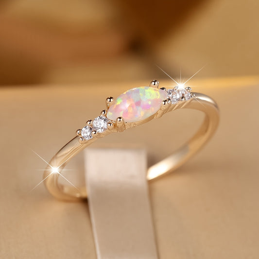1 Elegant Bohemian Copper Ring with Synthetic Opal, Oval Cut Handmade Jewelry, Ladies Engagement Wedding Accessories, Four Seasons Versatile, Wedding Ring