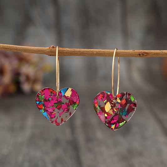 Classical style resin love pendant earrings - no plating, iron earrings, inlay material, preferred for Valentine's Day gifts