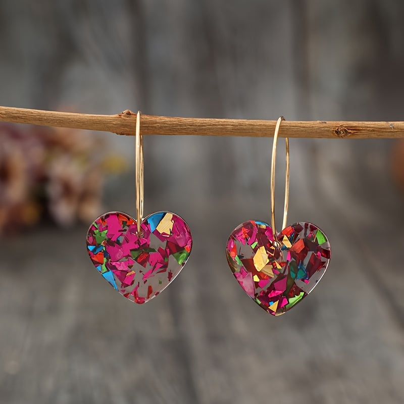 Classical style resin love pendant earrings - no plating, iron earrings, inlay material, preferred for Valentine's Day gifts