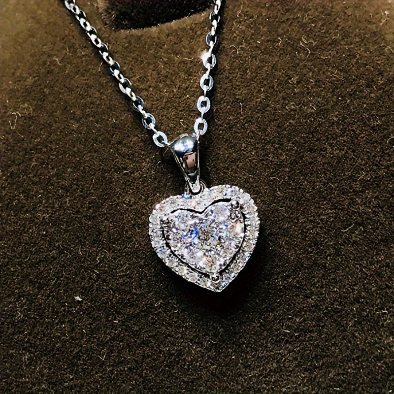 Romantic Bridal Wedding Collarbone Necklace, Silver Plated Heart Pendant Necklace, Ladies Anniversary Gift