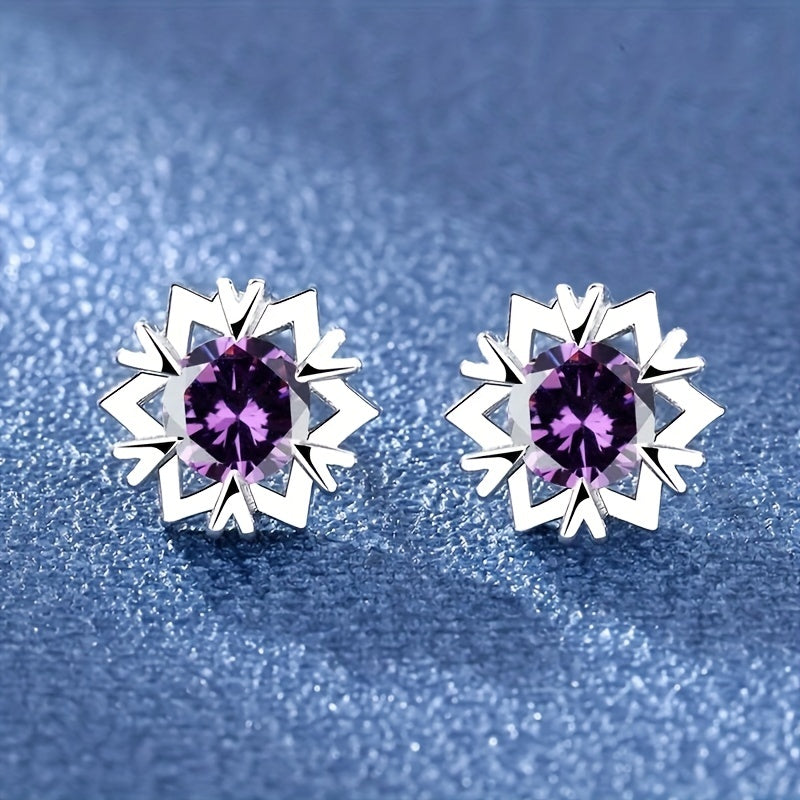 New Design Snowflake Stud Earrings Women's Fashion Anti-Allergy Silver Stud Earrings Simple Zirconium Stud Earrings