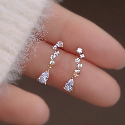 Elegant earrings, simple and exquisite zircon pendant, women's wedding banquet jewelry, casual daily accessories