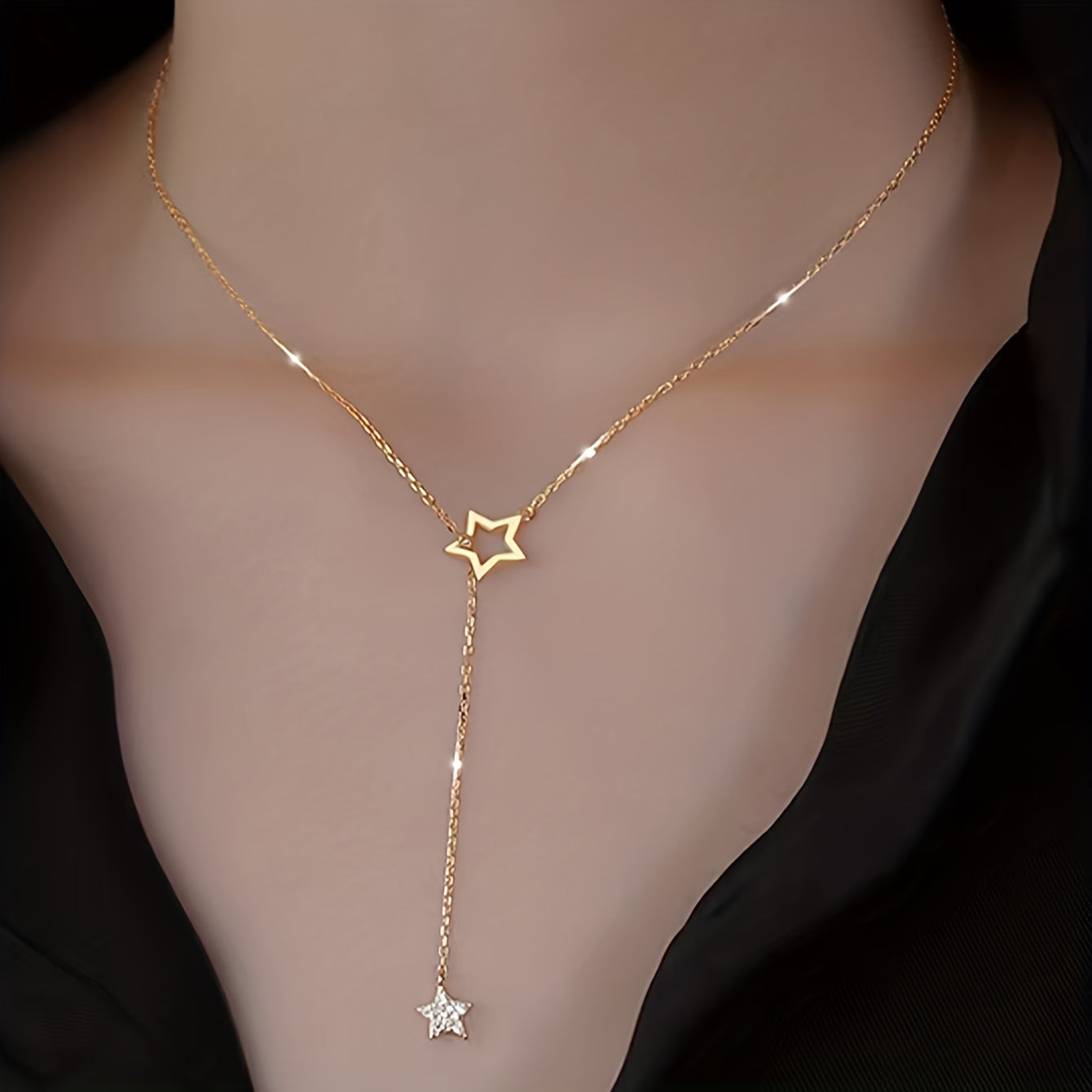Delicate sparkling star Y-shaped collarbone chain necklace, suitable for female dating party jewelry