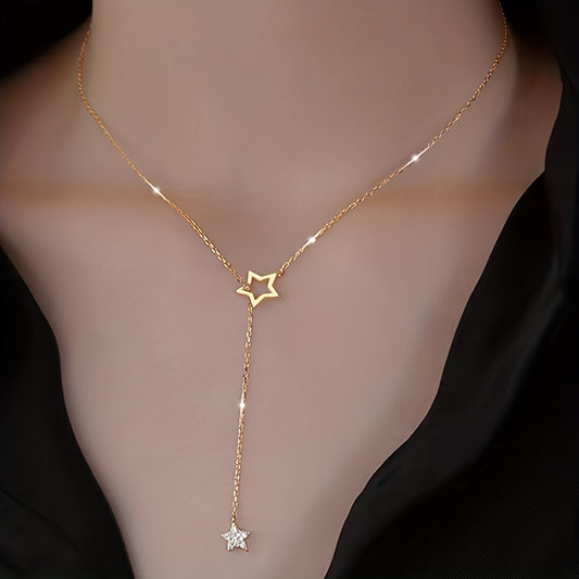 Delicate sparkling star Y-shaped collarbone chain necklace, suitable for female dating party jewelry